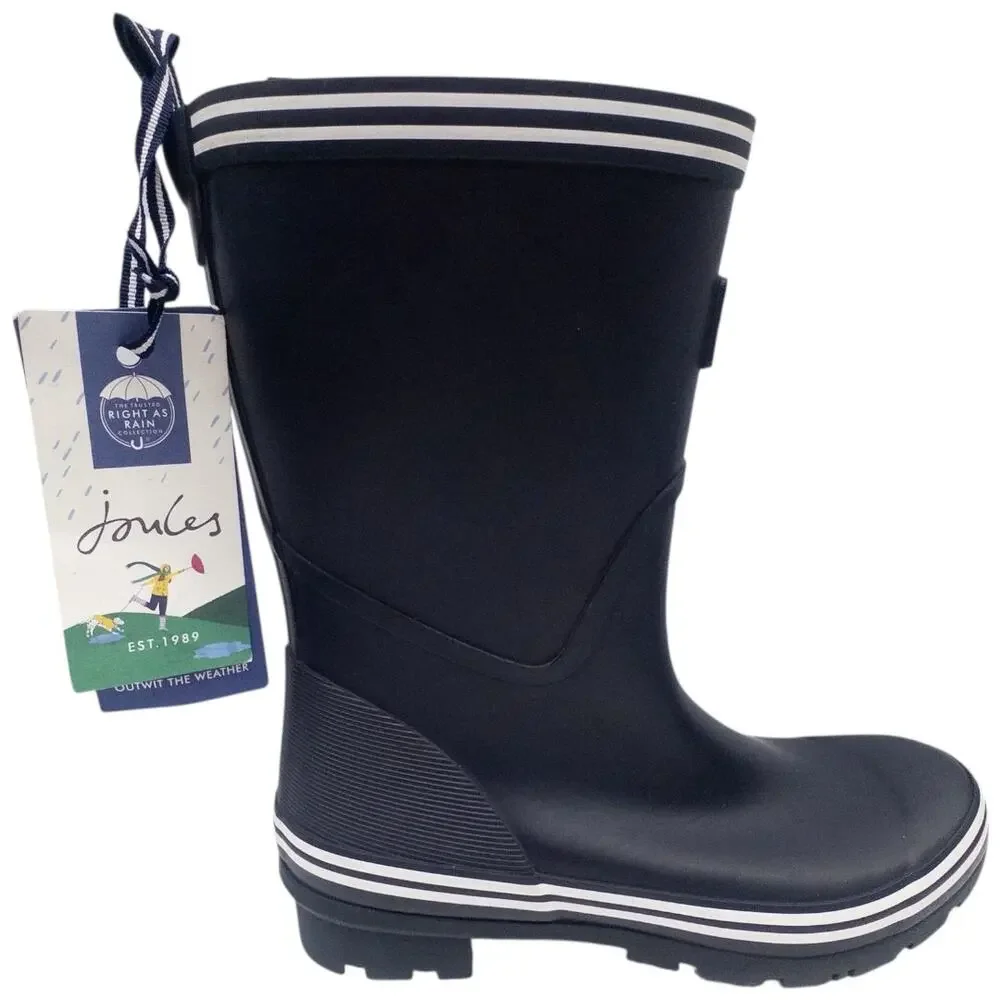 Joules Womens Rain Boot Welly Size 7 Navy Blue White Waterproof NWT